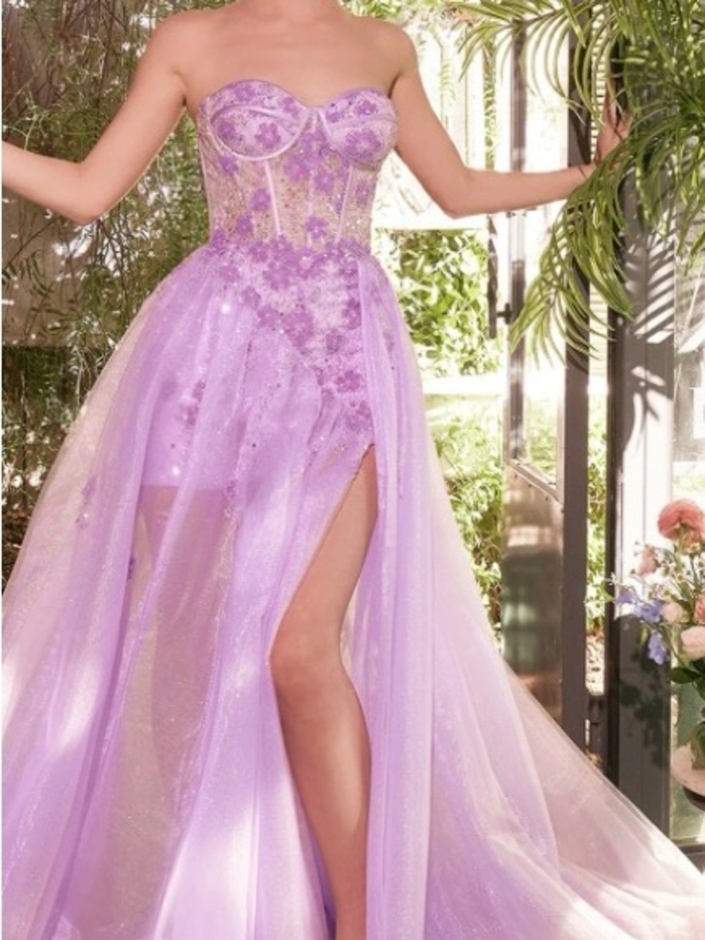Strapless Lavender Ball Gown Dress with Beaded Bodice